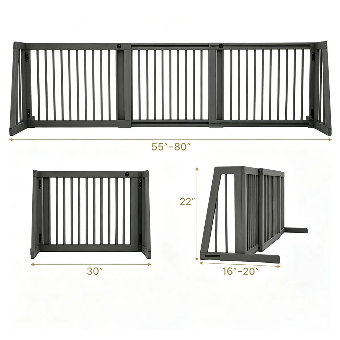 Expandable Wooden Pet Gate – 22 in Tall, Freestanding, 28–80 in Wide, Gray – view 2