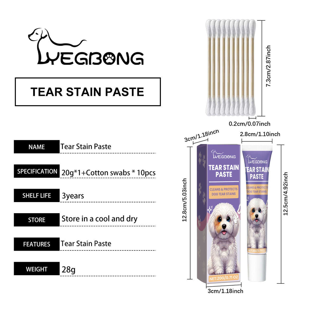 Dog Tear Stain Paste with Honeysuckle &amp; Coconut Oil, 20 g with Cotton Swabs – view 8