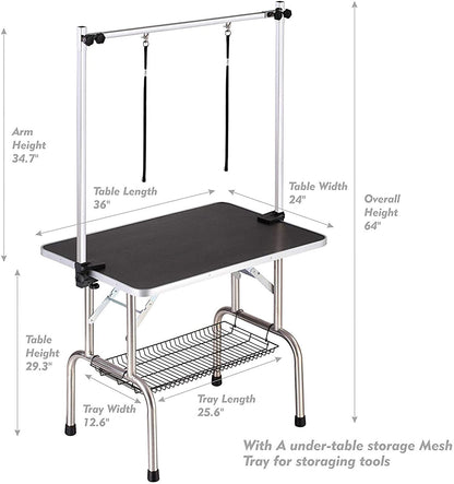 Portable Folding Dog Grooming Table with Overhead Arm &amp; Mesh Tray, 36 Inch, Black – view 2