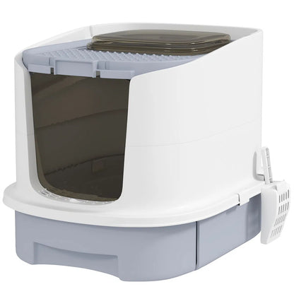 Enclosed Cat Litter Box with Drawer – Top Exit, Scoop &amp; 2 Deodorizing Bags, for Cats Under 10 lbs – view 3