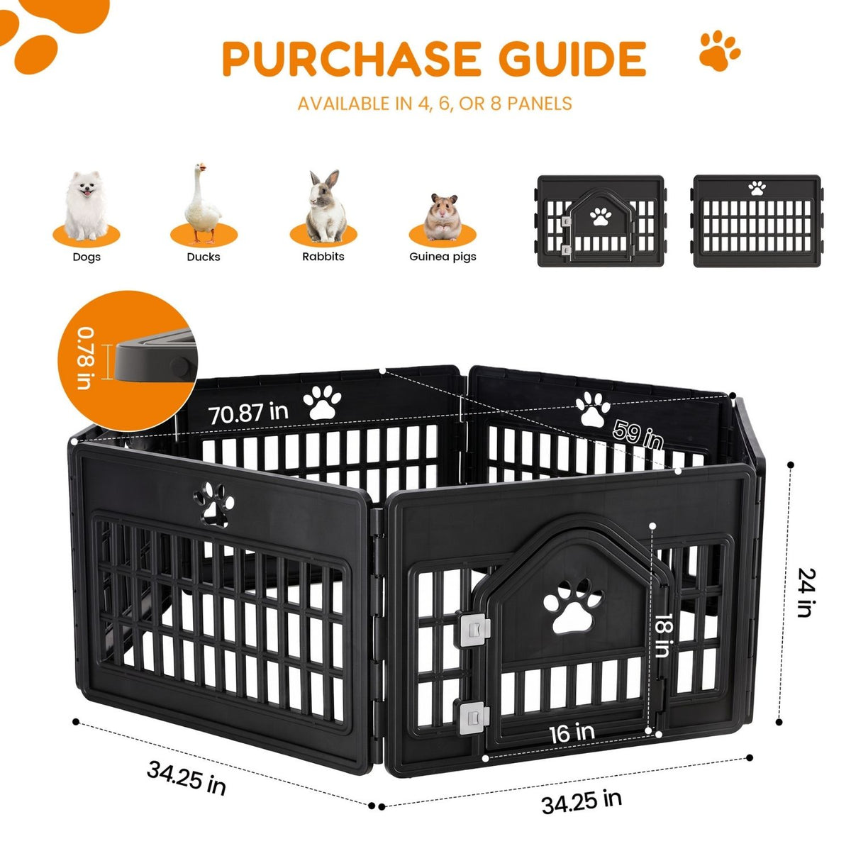 Modular Plastic Pet Playpen – 4, 6 or 8 Panels with Lockable Door &amp; Anti-Slip Mat – view 7