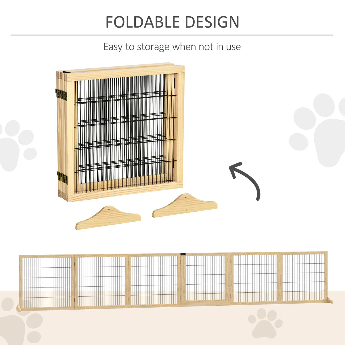 6-Panel Foldable Wooden Pet Gate &amp; Playpen – Natural Wood, 27.6 in High – view 5