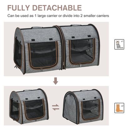 39" Double Cat Carrier with Divider – Foldable Soft-Sided Pet Crate, 2 Compartments, Light Gray – view 5