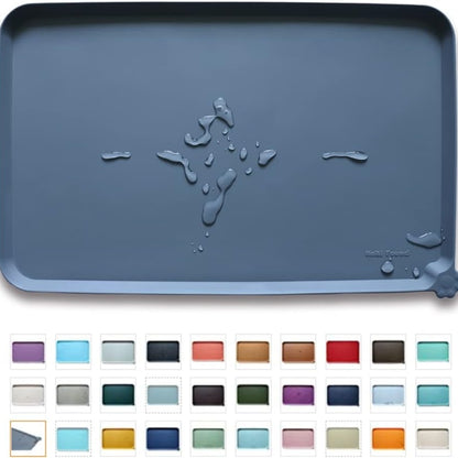 Waterproof Silicone Pet Feeding Mat with Raised Edge – 19 x 12 in, Gray