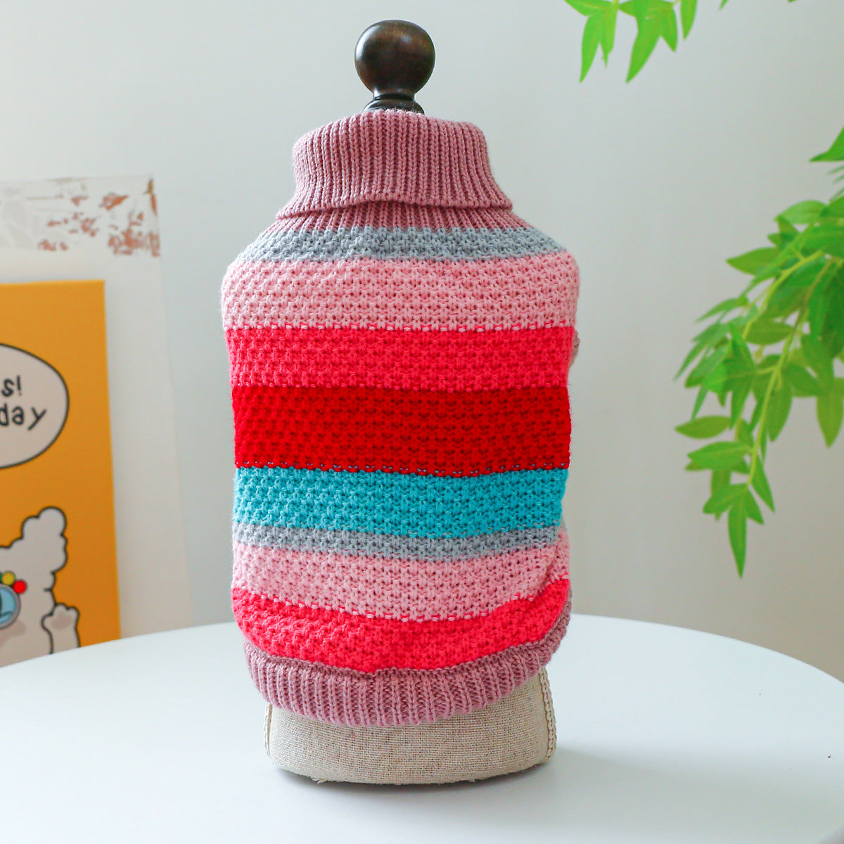 Multicolor Striped Knit Pet Sweater for Dogs &amp; Cats, Casual Acrylic Pullover – view 4