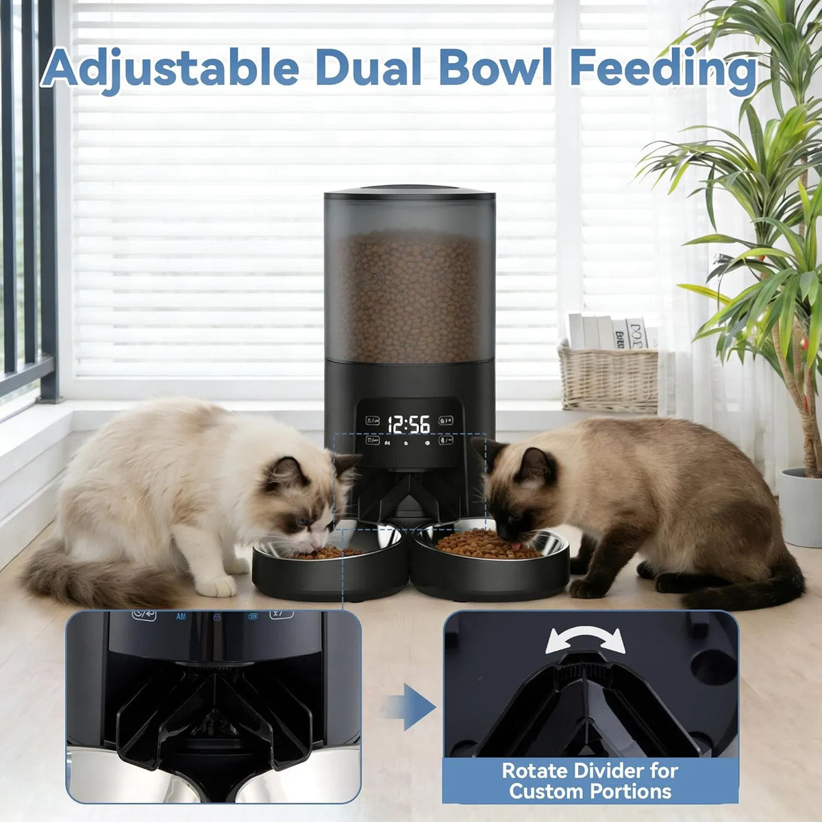 6 L Automatic Dual Cat Feeder with App Scheduling, 10-Second Voice Recorder and Dual Power – view 6