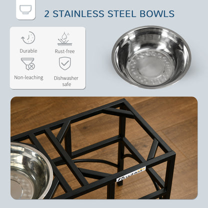 Elevated Double Dog Bowl Stand, Iron Frame with 2 Stainless Steel Bowls, 14 in Black and Silver – view 4