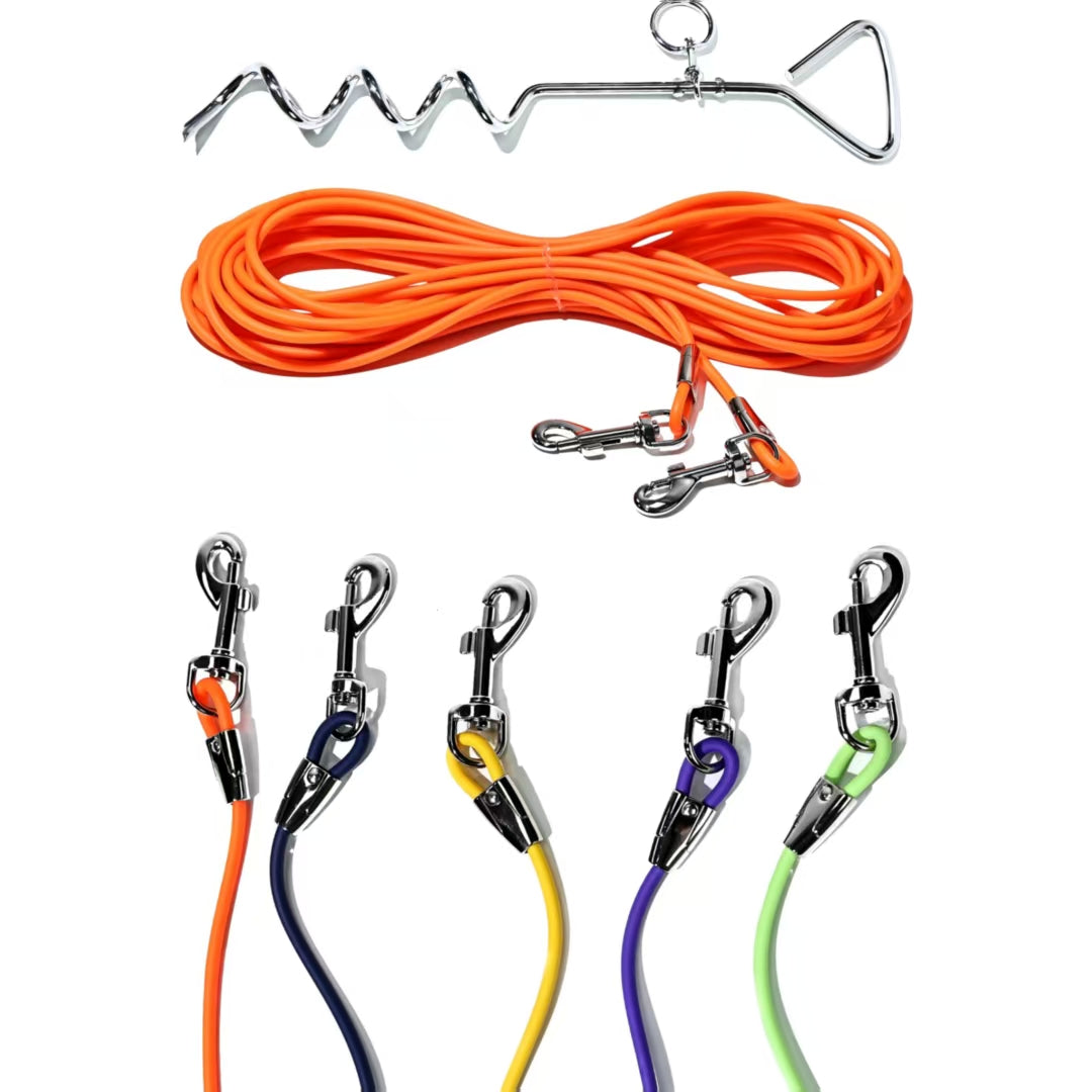 30 ft Dog Tie-Out Leash with Ground Stake – Waterproof PVC Lead for Yard, Camping &amp; Park, 5 Colors – view 7