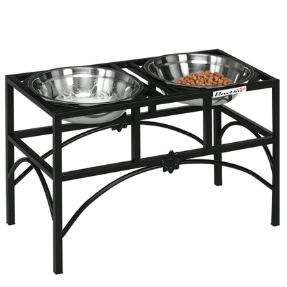 Elevated Double Dog Bowl Stand, Iron Frame with 2 Stainless Steel Bowls, 14 in Black and Silver – view 9