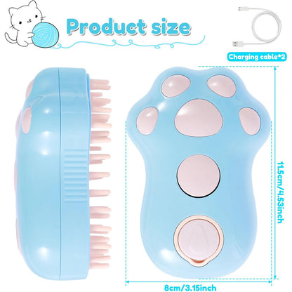 Rechargeable Paw-Shaped Pet Mist Brush – Spray Grooming Comb with Soft Silicone Teeth, Blue – view 2