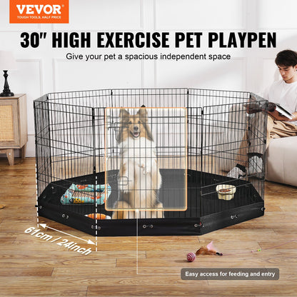 8-Panel Foldable Metal Dog Playpen with Bottom Mat – Full-Height Door, 30-Inch, Black – view 2