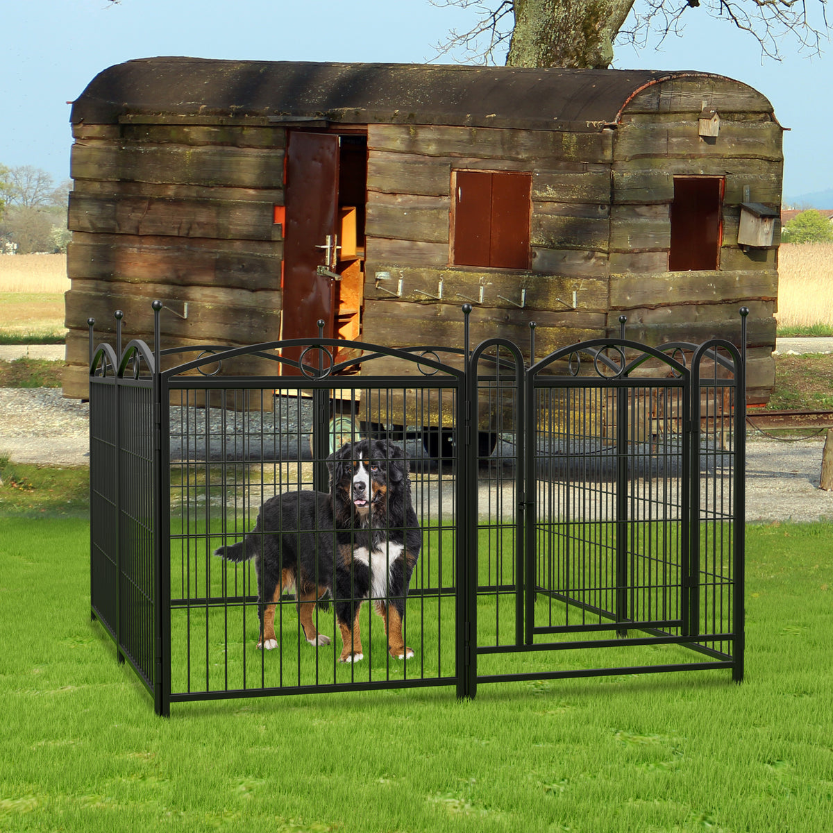 8-Panel Metal Dog Playpen – Foldable Exercise Pen with Door, Rust-Resistant, 32 in High, Black – view 6