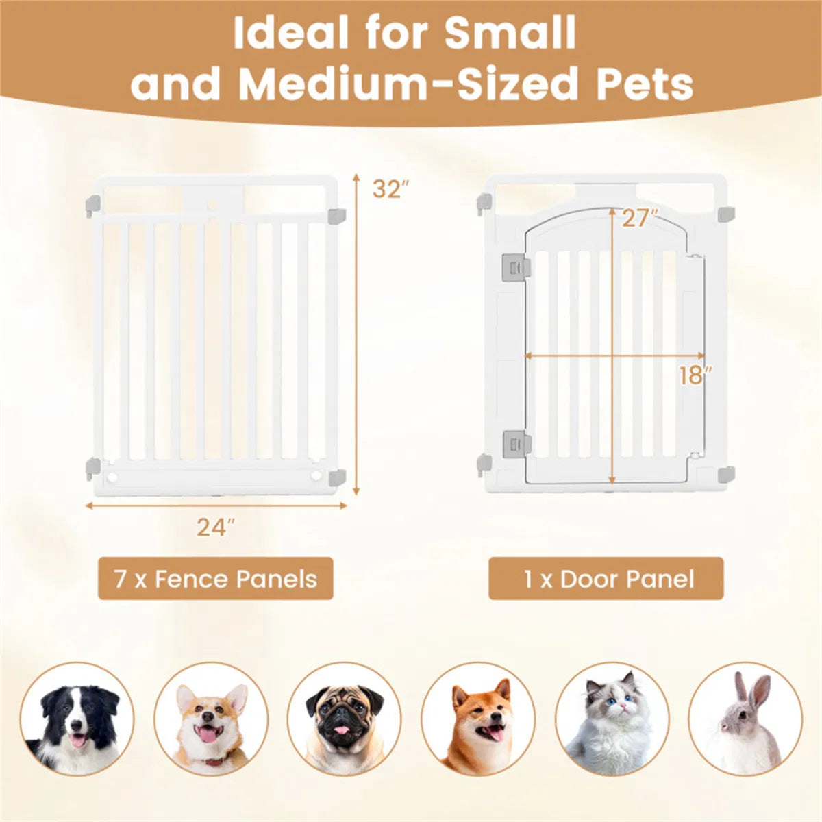 8-Panel Plastic Dog Playpen – White, 50 x 50 x 32 in, Lockable Door, Multiple Shapes – view 3