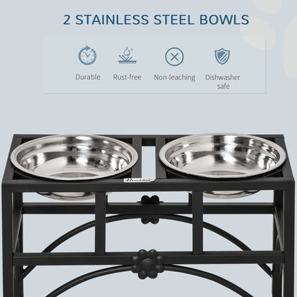 Raised Double Cat Bowl Stand with Iron Frame &amp; 2 Stainless Steel Bowls, Black and Silver – view 4