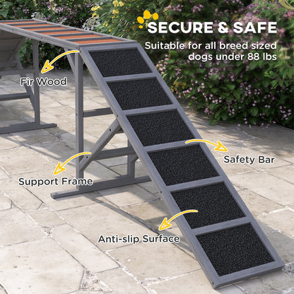 Dog Agility Walk Ramp with Safety Bars – Non-Slip Fir Wood Training Ramp, 35° Slope, Gray – view 6