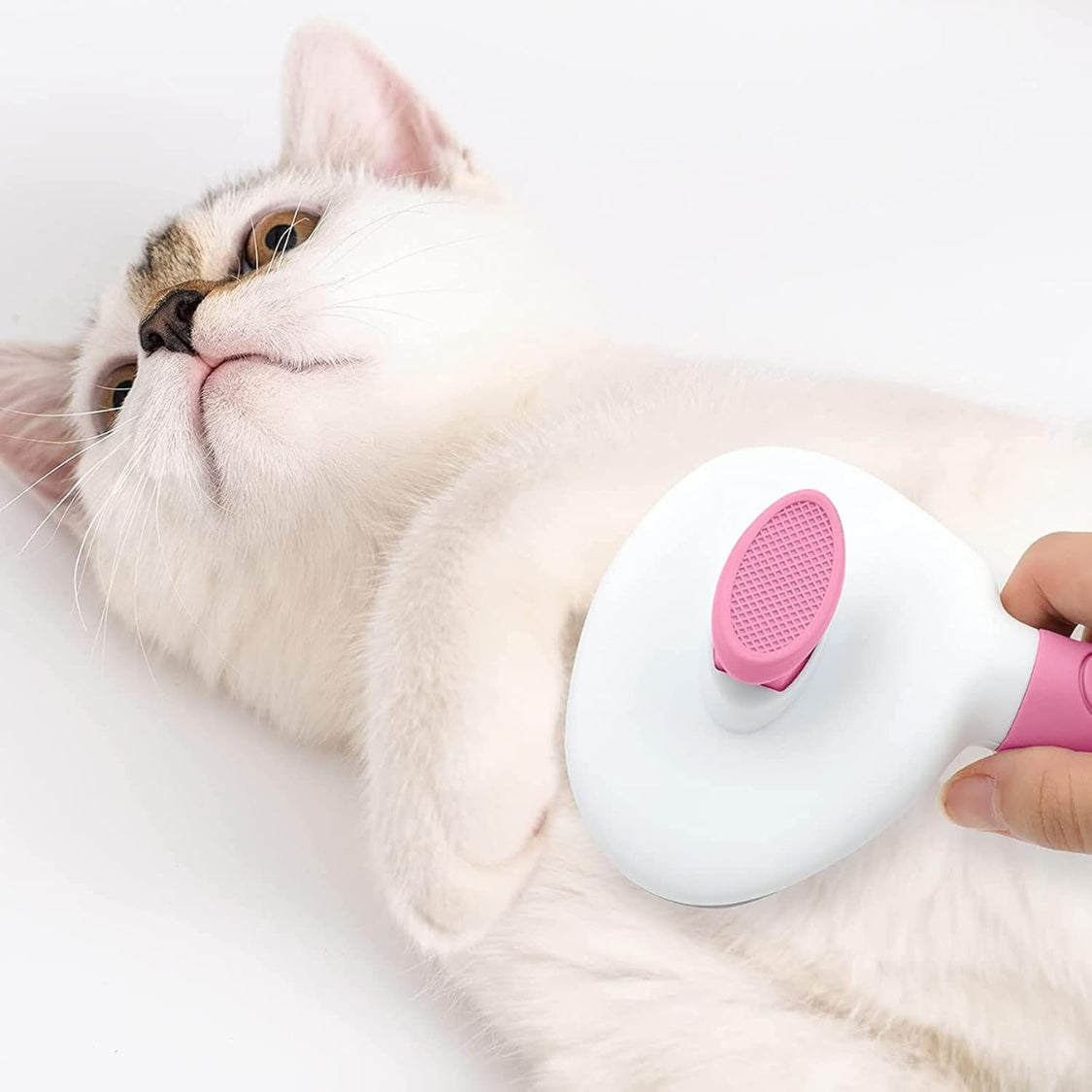 Self-Cleaning Cat Brush with Metal Comb – Release Button Slicker Brush for Shedding, Pink – view 5