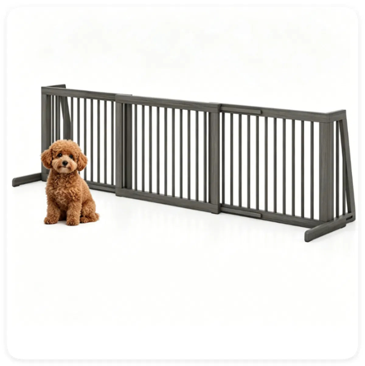 Expandable Wooden Pet Gate – 22 in Tall, Freestanding, 28–80 in Wide, Gray – view 4