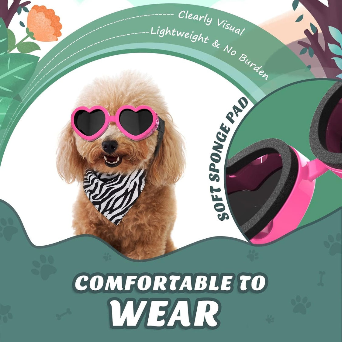 Heart-Shaped Dog Sunglasses – UV Protection Goggles for Small Dogs with Adjustable Straps, Pink – view 7