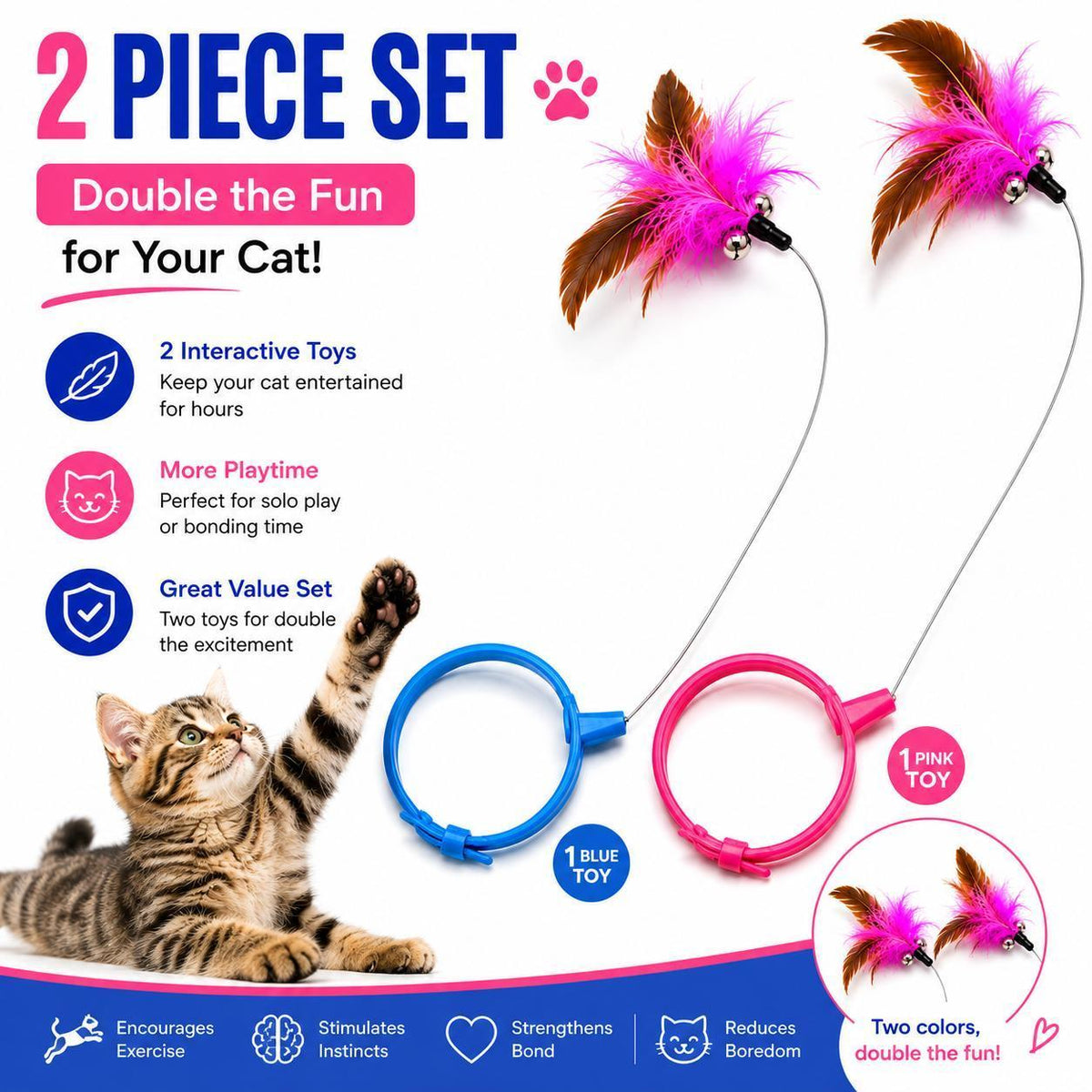 Wearable Cat Feather Collar Toy, Clip-On Feather Teaser for Hands-Free Indoor Play