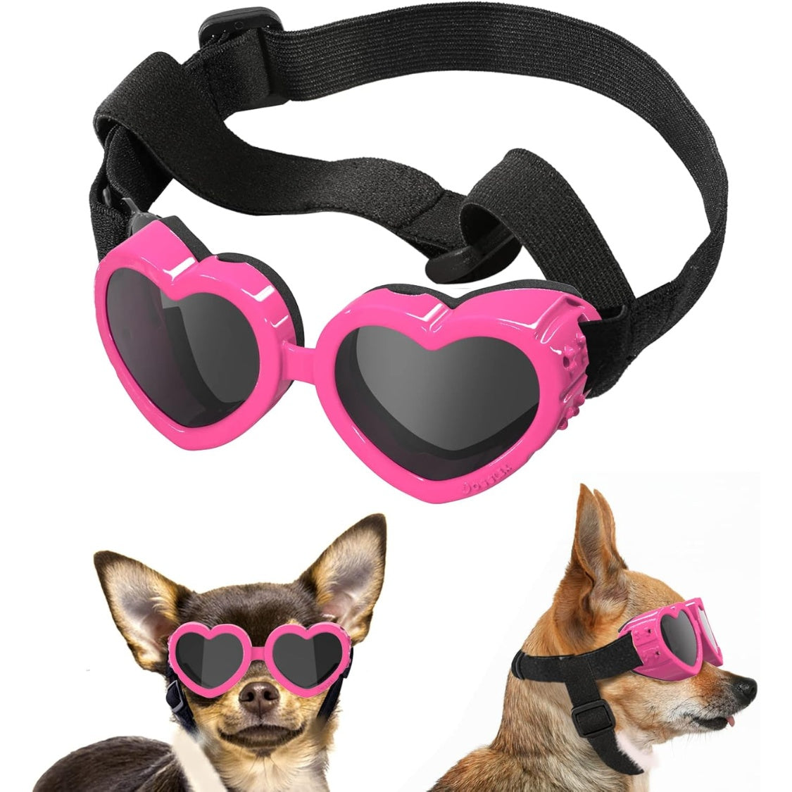 Heart-Shaped Dog Sunglasses – UV Protection Goggles for Small Dogs with Adjustable Straps, Pink