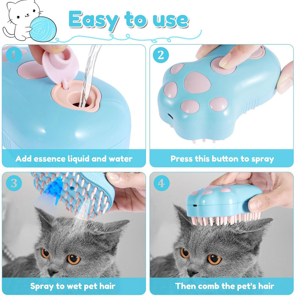 Rechargeable Paw-Shaped Pet Mist Brush – Spray Grooming Comb with Soft Silicone Teeth, Blue – view 4