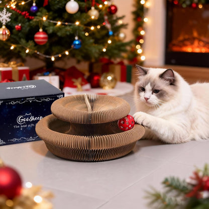 Accordion Cat Scratcher with Bell Ball – Foldable Corrugated Cardboard Scratching Toy, Brown – view 5