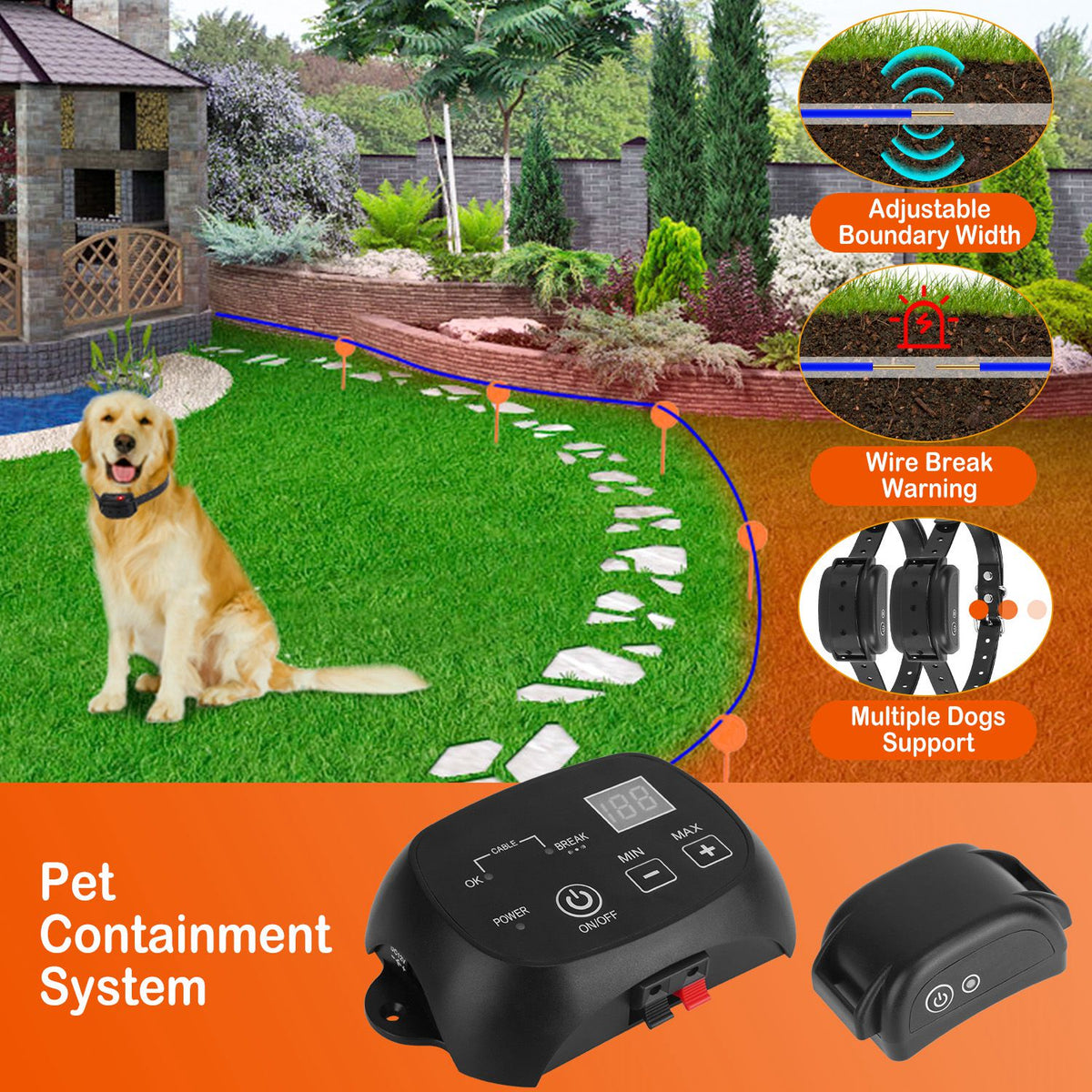 In-Ground Dog Fence System – 0.75 Acre, 100 Adjustable Levels, IPX7 Rechargeable Collar – view 3