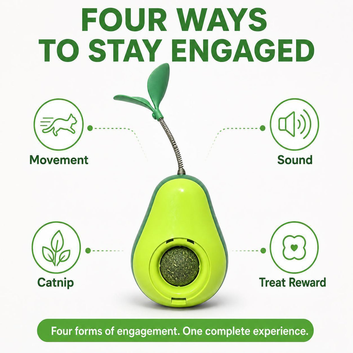 Avocado-Shaped Cat Tumbler Toy with Spring Feather Teaser and Removable Catnip Ball – view 10