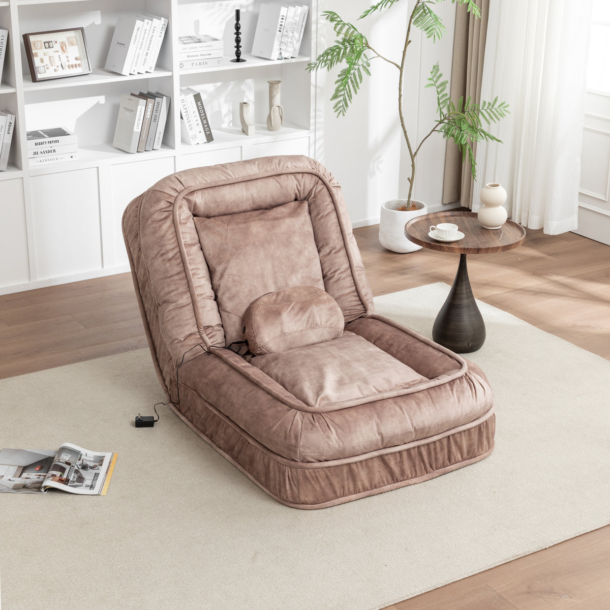 Human-Size Dog Bed Floor Sofa – 5-Position Adjustable Backrest, Velvet, 2 Soft Pillows, Brown – view 7