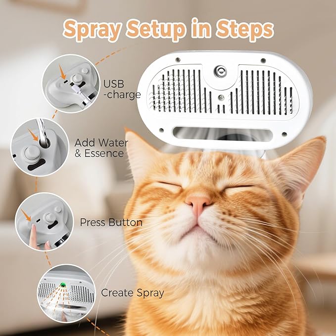 3-in-1 Pet Steam Brush – Water Mist Spray Grooming Brush with Self-Cleaning Release Button – view 10