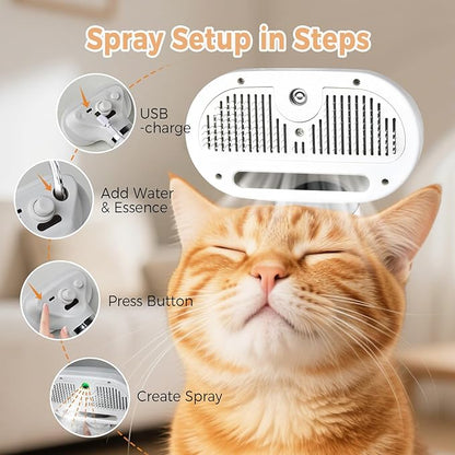 3-in-1 Pet Steam Brush – Water Mist Spray Grooming Brush with Self-Cleaning Release Button – view 10