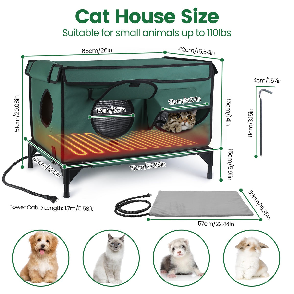 Heated Outdoor Cat House – Waterproof Insulated Cat Shelter with Heating Pad for Winter – view 6