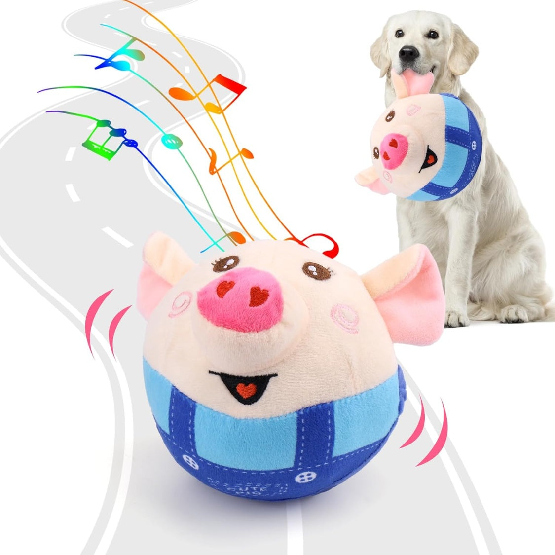 Jumping Squeaky Pig Dog Toy – Rechargeable Interactive Toy with Recording &amp; Music Modes