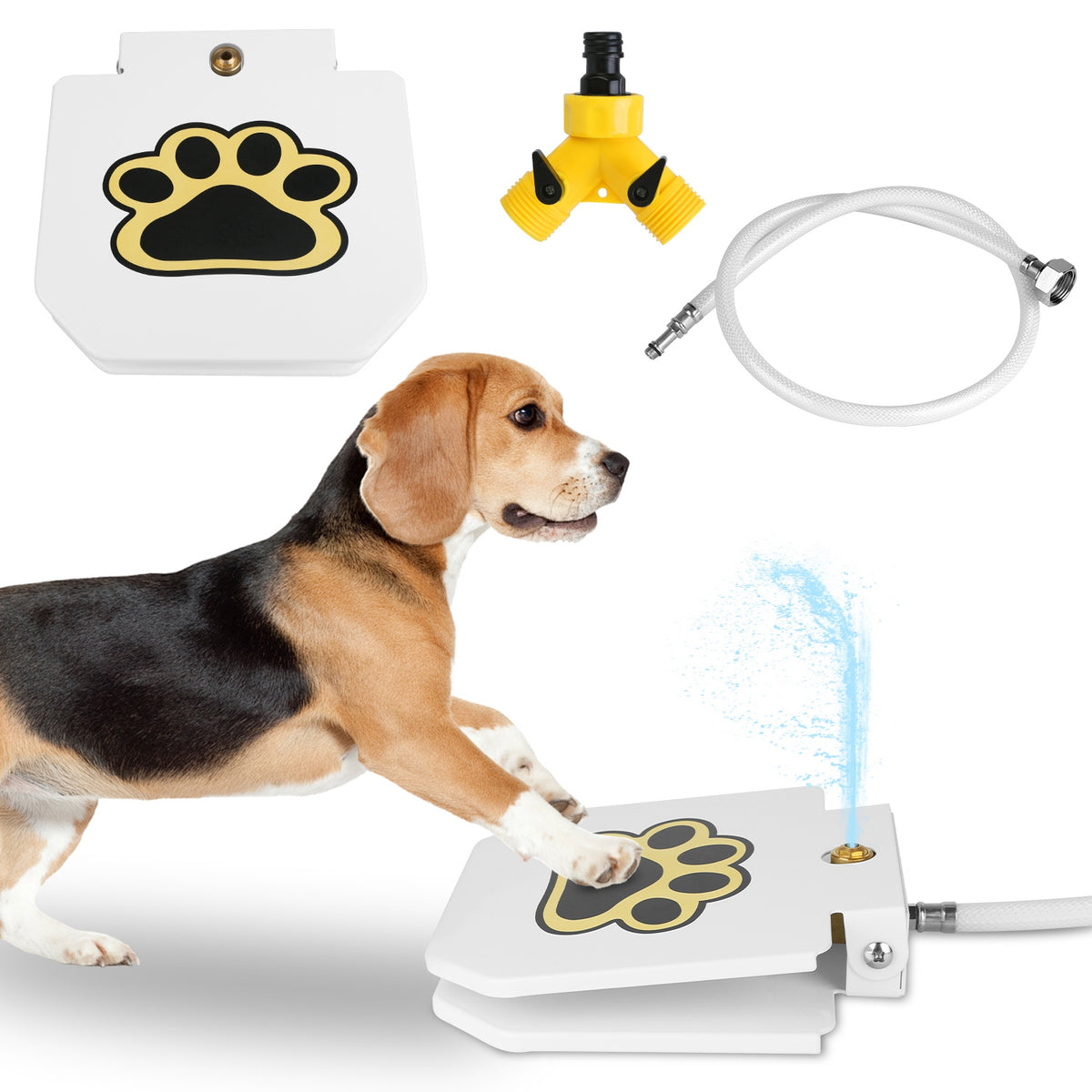 Step-On Outdoor Dog Water Fountain – Paw Pedal Activated Drinking Fountain with Hose