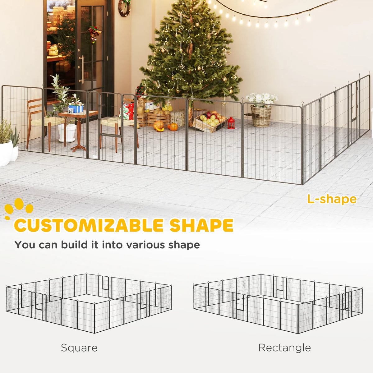 24-Panel Heavy-Duty Metal Dog Playpen – 39.4 in High, 3 Doors, Black – view 6