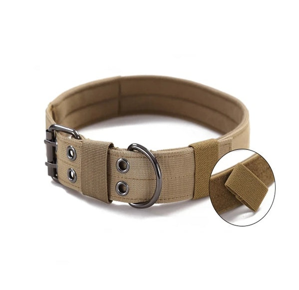 Wide Tactical Nylon Dog Collar – Heavy Duty 1.65" Width, Metal Buckle, Neoprene Lined, Brown – view 4
