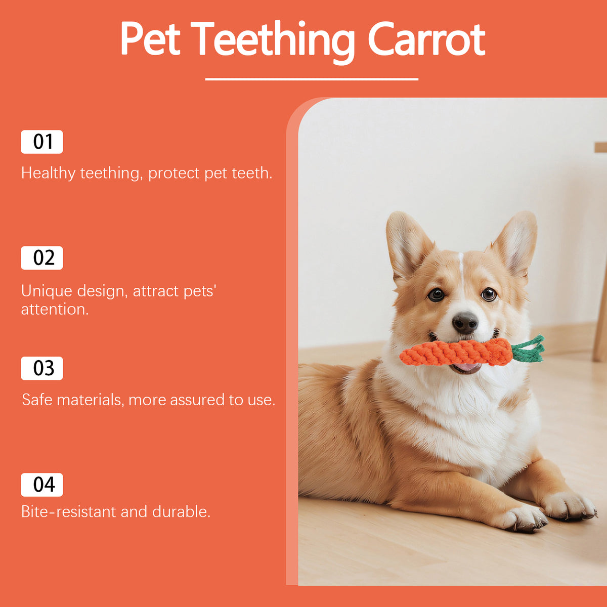 Braided Cotton Rope Carrot Chew Toy for Teething Puppies and Small to Medium Dogs – view 5