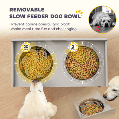 Elevated Dog Bowl Stand with Storage Cabinet, Acrylic Doors and Splash Guards for Large Dogs, Gray – view 7