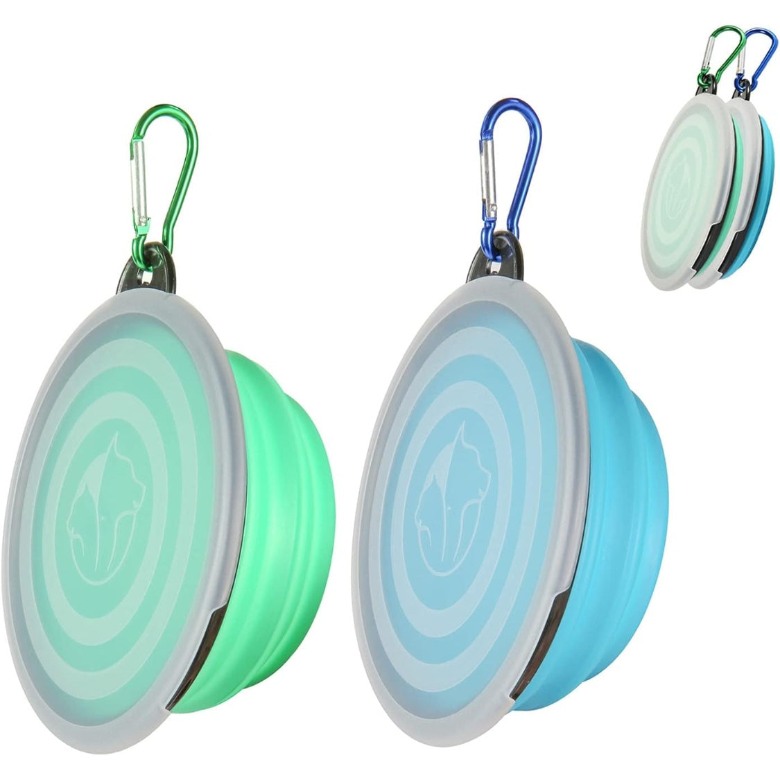 Collapsible Dog Travel Bowls with Lids, 2-Pack Foldable Food &amp; Water Bowls with Clip