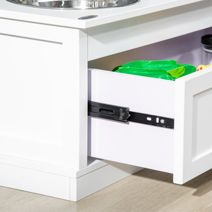 Elevated Dog Bowl Stand with 11L Storage Drawer &amp; 2 Stainless Steel Bowls for Large Dogs, White – view 8