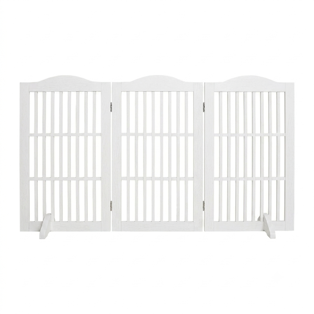Freestanding Wooden Dog Gate – 3-Panel Foldable Step-Over Pet Fence, No Assembly, 30 in, White – view 4