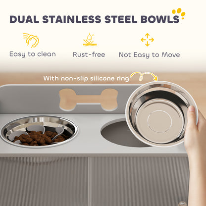 Elevated Dog Bowl Stand with Storage Cabinet, Acrylic Doors and Splash Guards for Large Dogs, Gray – view 6