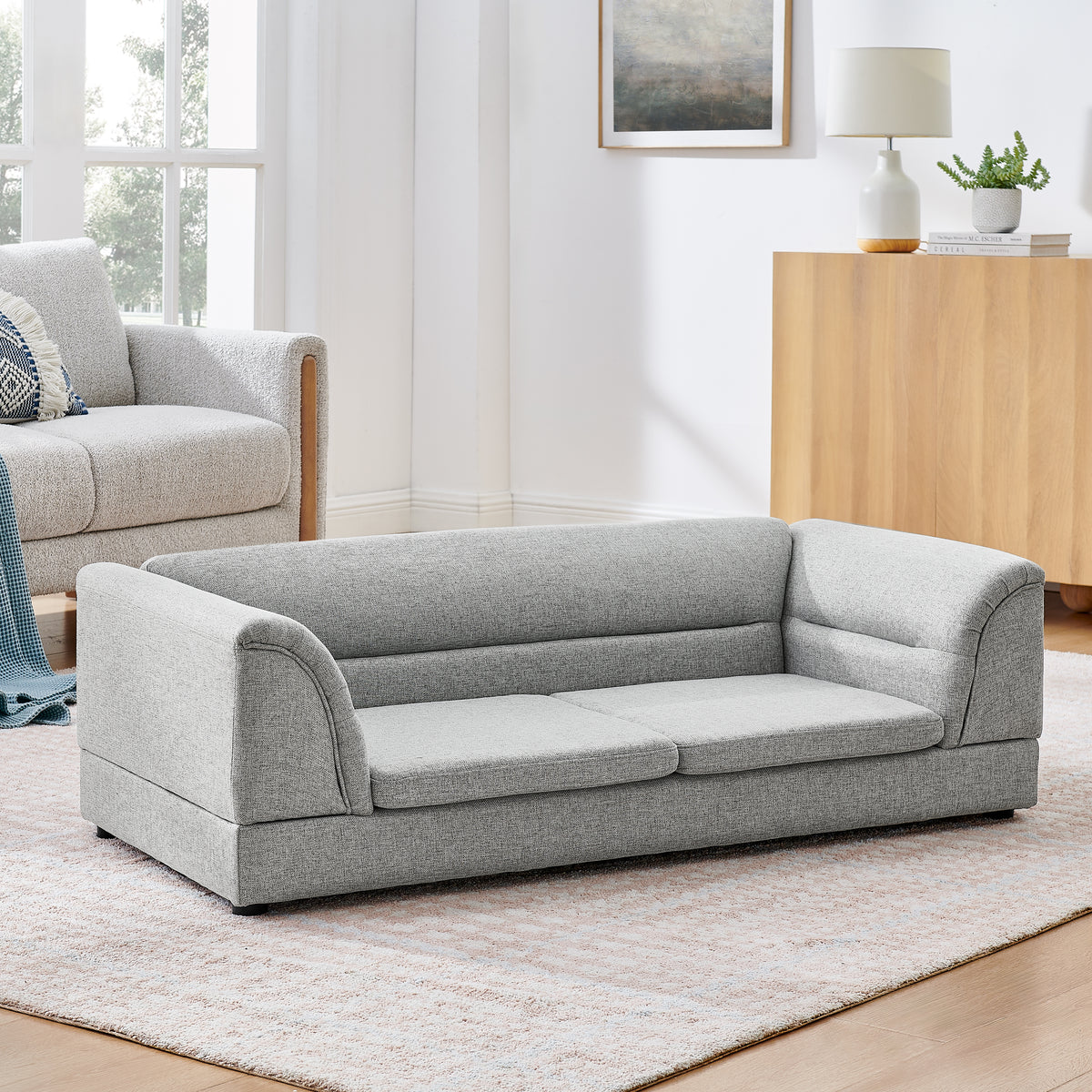 Oversized Linen Dog Sofa – Curved Armrests, Raised Frame, Thick Cushion, for Large Dogs, Light Grey – view 4
