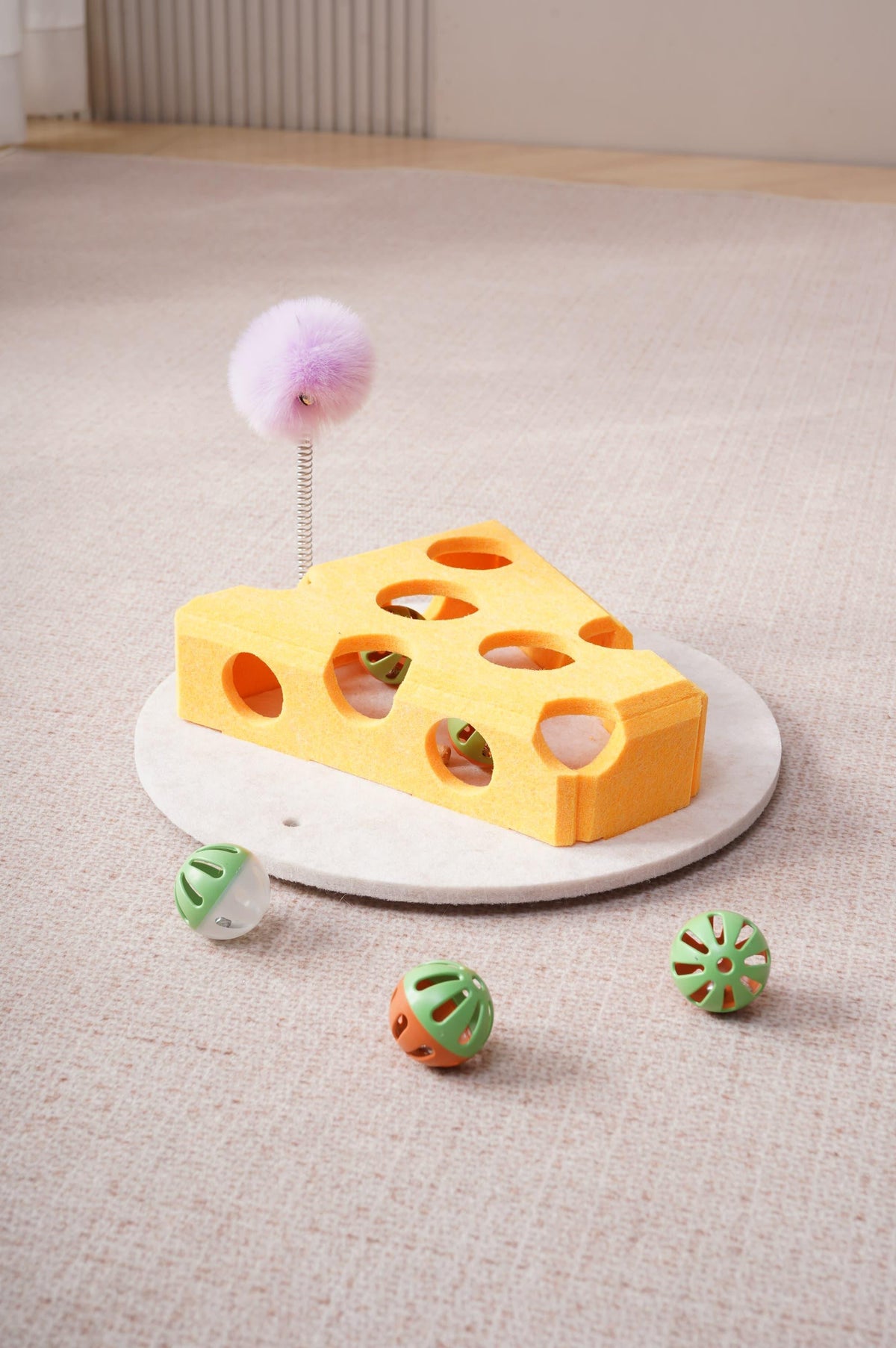 Felt Cat Puzzle Toy Box with Balls, Spring Wand and Suction Cup Base for Hiding Treats – view 2