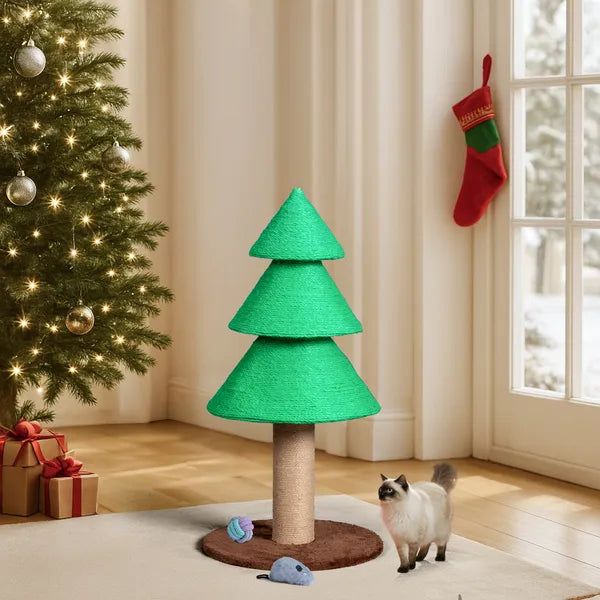 Christmas Tree Cat Scratcher – 31.5" Sisal Scratching Post Tower with Fleece Base, Green – view 4