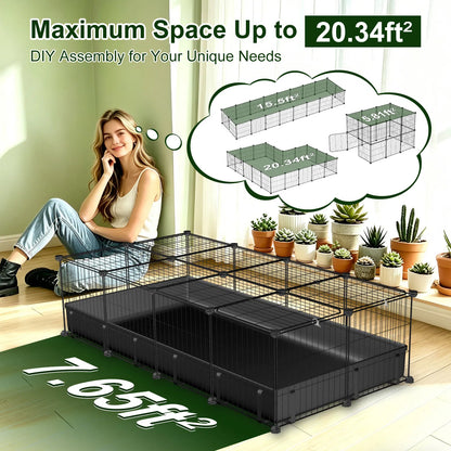 DIY Metal Small Animal Playpen with 20 Panels and Waterproof Floor Mat, Black – view 5