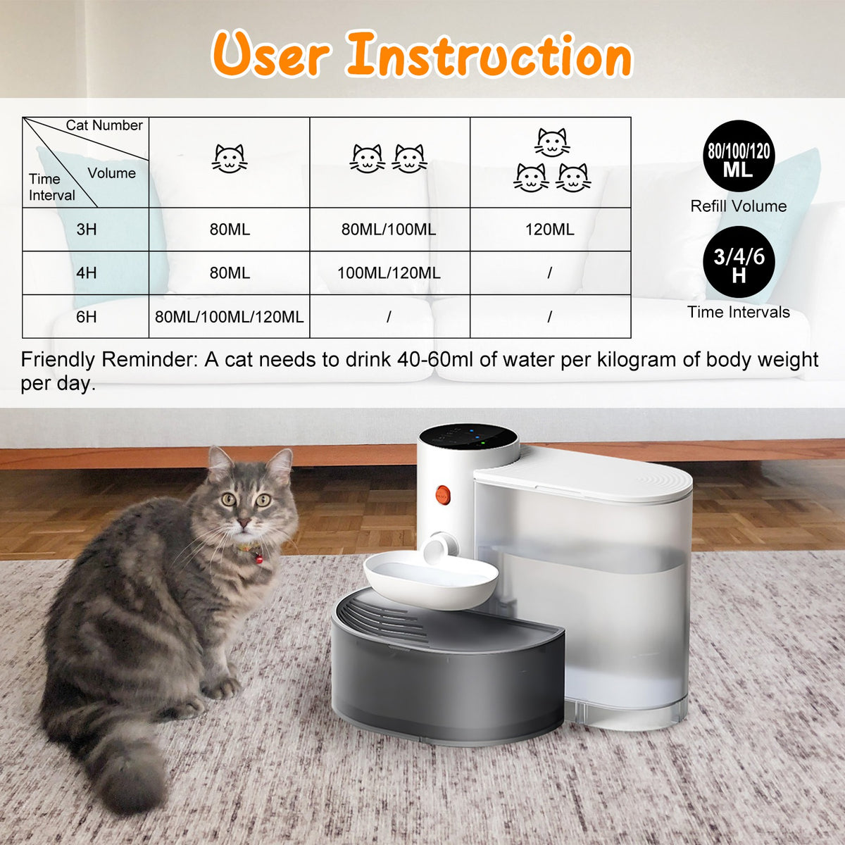 Cordless Smart Pet Water Fountain 3 L – Self-Refill, Touch Control, 3 Volumes &amp; 3 Timers – view 7