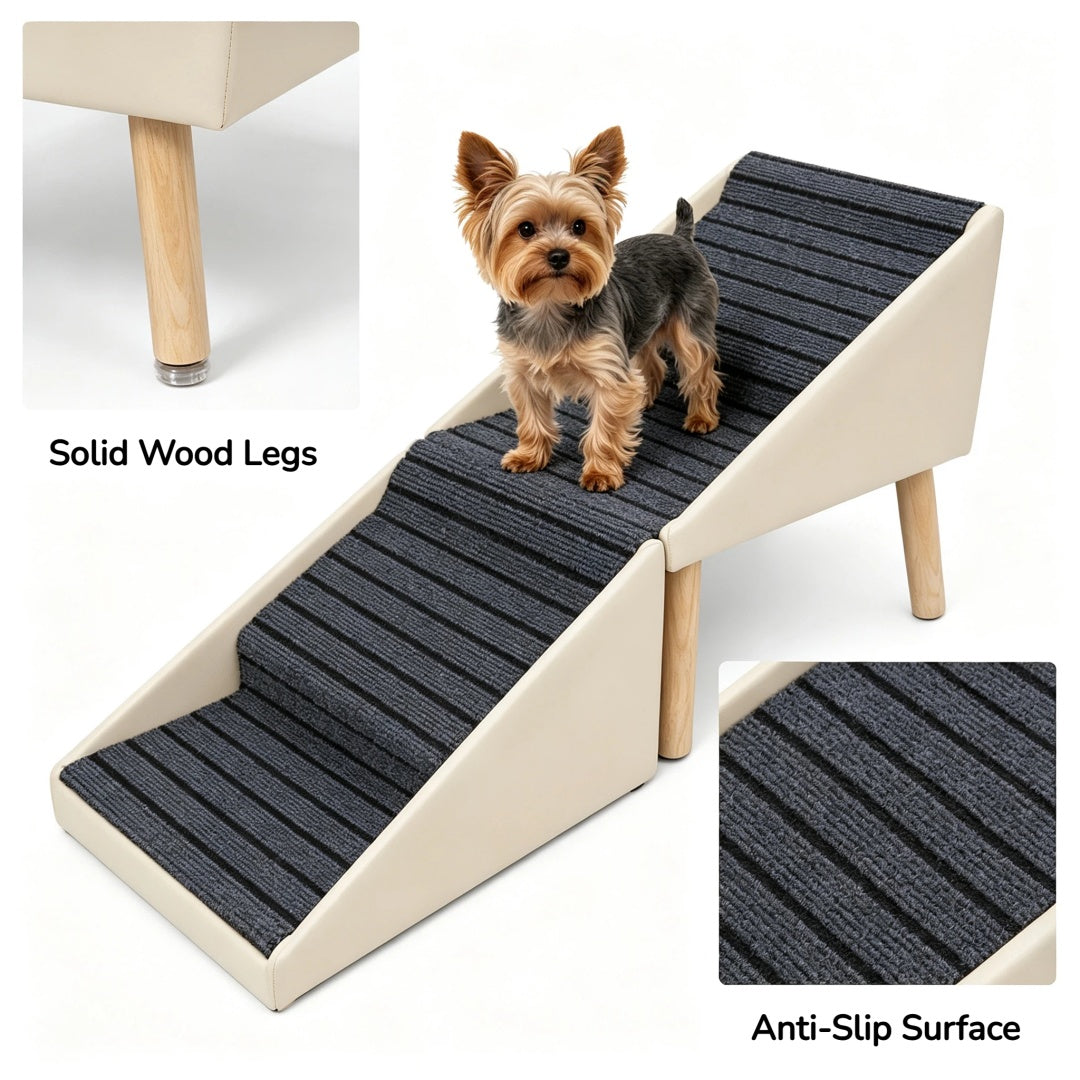 2-in-1 Foldable Dog Stairs and Ottoman – 4-Step Pet Steps for Bed and Couch, Anti-Slip, Beige – view 5