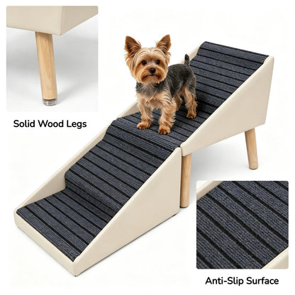 2-in-1 Foldable Dog Stairs and Ottoman – 4-Step Pet Steps for Bed and Couch, Anti-Slip, Beige – view 5
