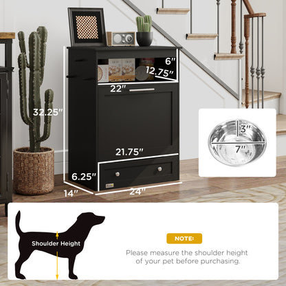 Pet Feeder Storage Cabinet with Pull-Out Bowl Drawer, Shelf &amp; Leash Hooks, Black – view 3